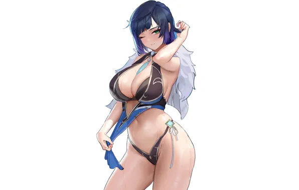 Girl, sexy, blue, anime, pretty, babe, thick, genshin impact