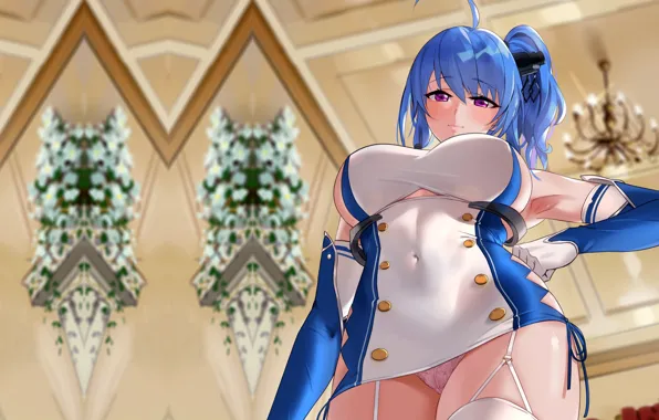 Girl, sexy, lingerie, cleavage, panties, thighhighs, long hair, dress