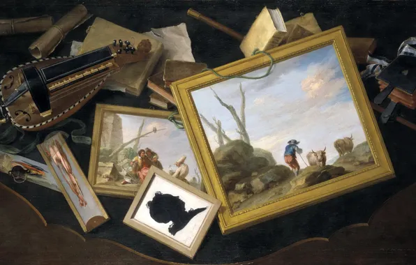 Коллаж, картина, Charles Joseph Flipart, Натюрморт с Аттрибутами Искусств