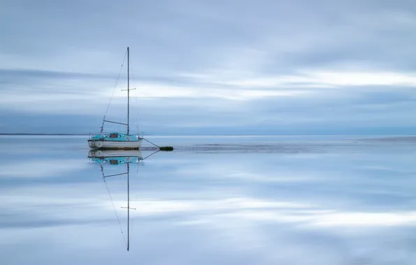 Картинка небо, озеро, лодка