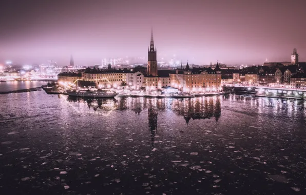 Город, туман, Old Town, Stockholm