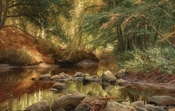 1896, датский живописец, Петер Мёрк Мёнстед, Peder Mørk Mønsted, Danish realist painter, Весенний пейзаж, Spring …