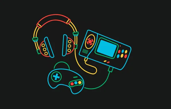 Джойстик, чёрный фон, векторная графика, SEGA Genesis