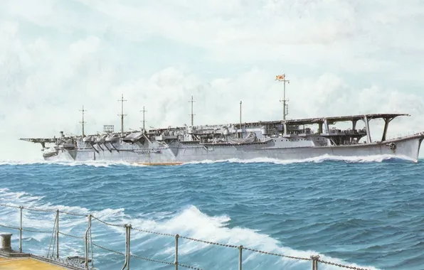 Корабль, арт, авианосец, флот, военный, японский, WW2, aircraft carrier