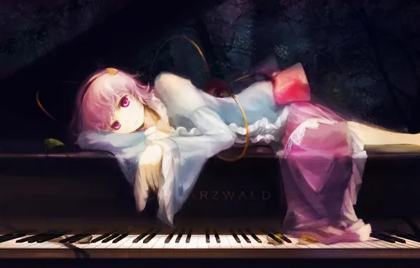 Картинка девушка, деревья, аниме, арт, пианино, touhou, komeiji satori