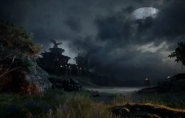 Пейзаж, луна, крепость, Dragon Age 3