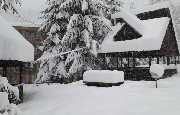 Природа, Снег, Nature, Snow, Winter house, Зимний домик