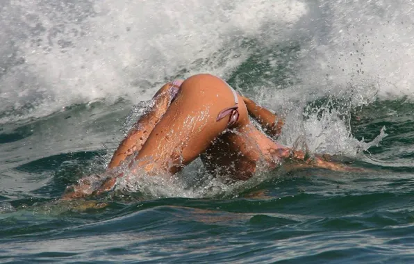 Bikini, Splash, Butt, Waves, Surf, Dive