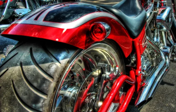 Красный, двигатель, колесо, мотоцикл, резина, хром и блек