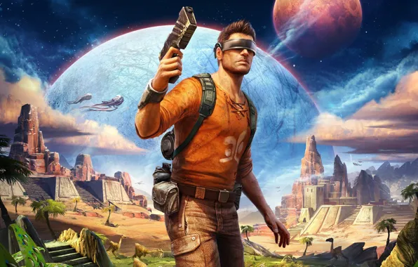 Pistol, game, weapon, man, Outcast Second Contact, Outcast: Second Contact