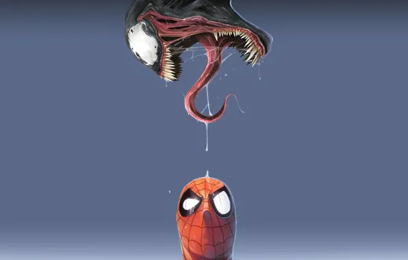 Spider-man, синий фон, Venom