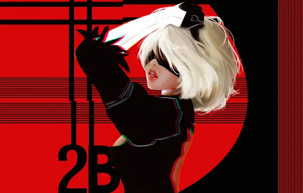 Девушка, Рисунок, Меч, Android, Арт, Nier, Illustration, Characters