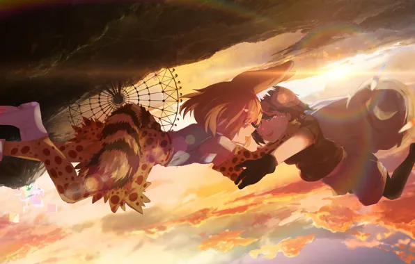 Девочки, аниме, арт, Kemono Friends