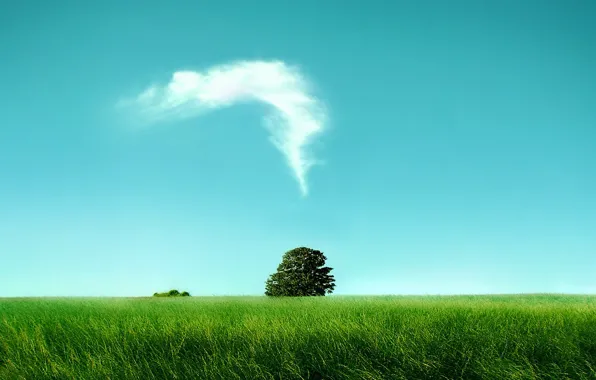 Картинка облака, дерево, Поле