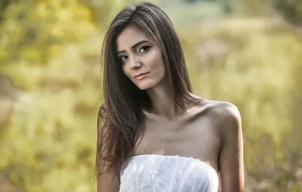 Dress, brunette, shoulders, fedra, amabielle, melinda, rene star, zeta