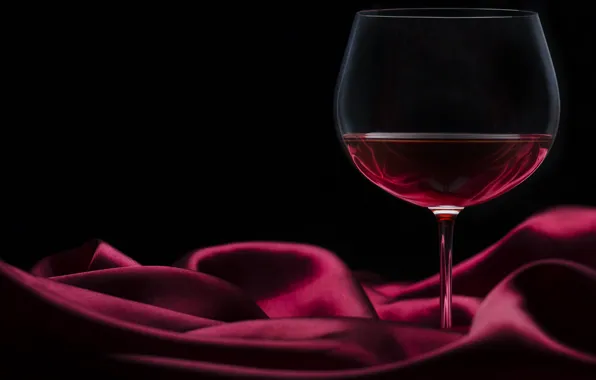 Картинка вино, красное, бокал, шелк, черный фон, бордовый, сатин