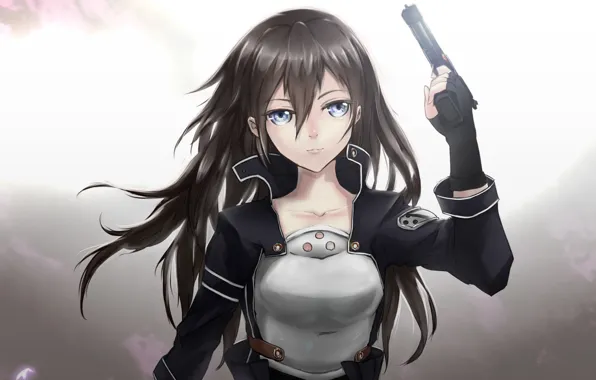 Пистолет, аниме, арт, Мастера меча онлайн, Sword Art Online, Кирио