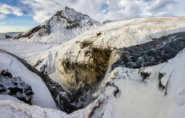 Зима, снег, горы, природа, река