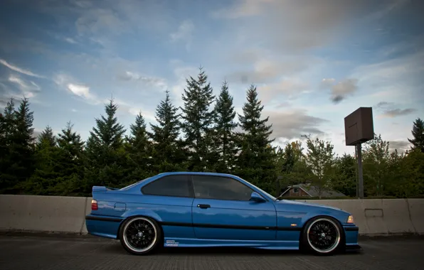 Бмв, BMW, профиль, синяя, blue, tuning, E36