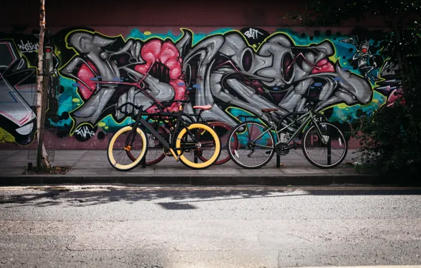 Дорога, велосипед, стена, улица, граффити, hdr, ultra hd