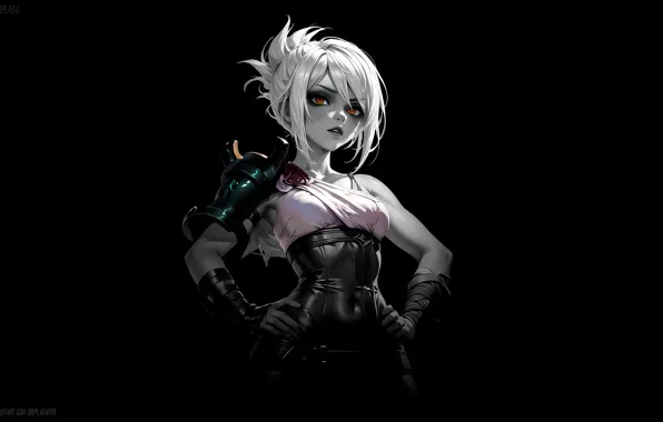 Картинка League of Legends, simple background, dark background, Riven League of Legends