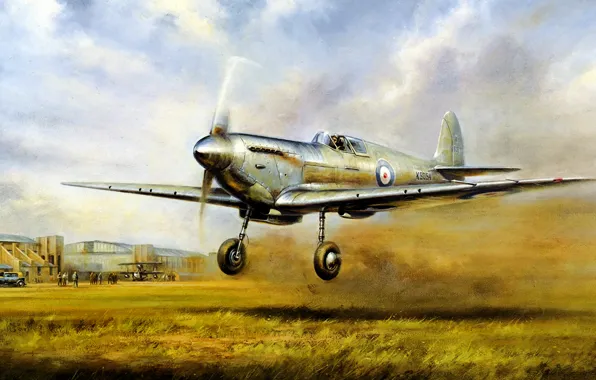 Картинка war, art, airplane, painting, aviation, Supermarine Spitfire, ww2
