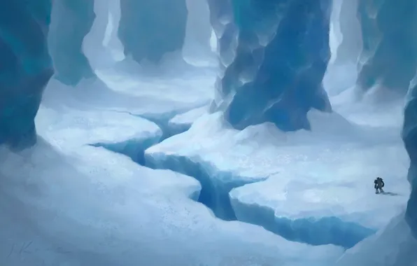 Картинка лед, снег, Пещера, разлом, странник