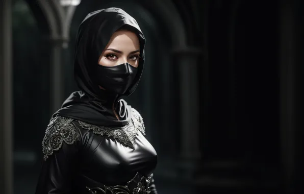 Girl, fantasy, art, assasin, digital art, fantasy art, black clothes, fantasy girl