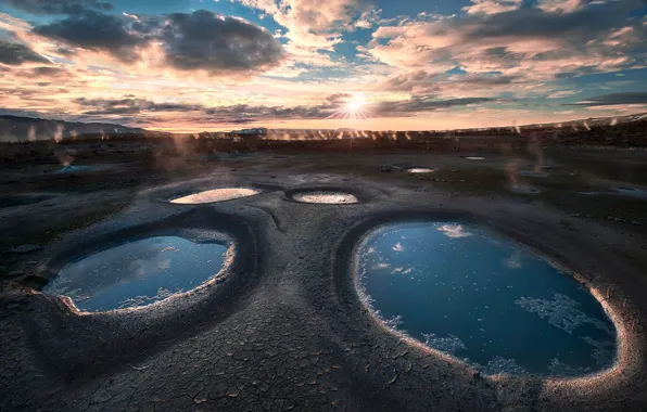 Картинка солнце, Исландия, гейзеры