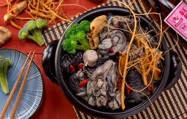 Корень, палочки, брокколи, Морепродукты