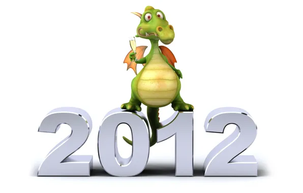 Картинка дракон, новый год, белый фон, 2012