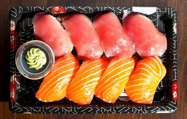 Картинка рыба, соус, поднос, суши, вассаби