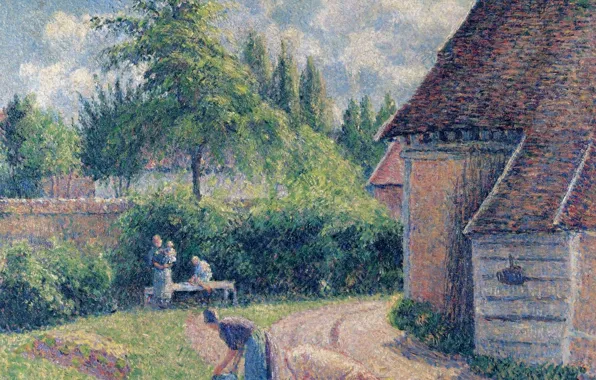 Пейзаж, люди, картина, быт, Крестьянский Дом, Камиль Писсарро