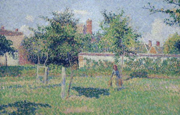 Пейзаж, картина, Камиль Писсарро, Женщина на Лужайке. Весеннее Солнце. Эраньи