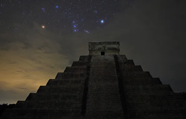 Звезды, пирамида, Орион, Chichén Itzá, El Castillo