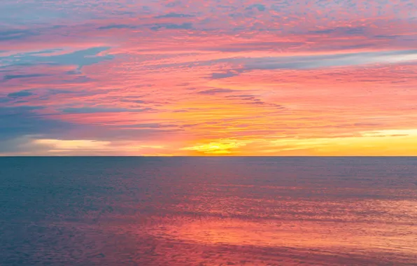 Twilight, sea, ocean, sunset, seascape, clouds, dusk, horizon