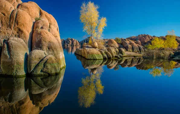 Озеро, отражение, Аризона, Watson Lake