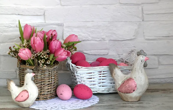 Цветы, Пасха, happy, flowers, tulips, spring, Easter, eggs