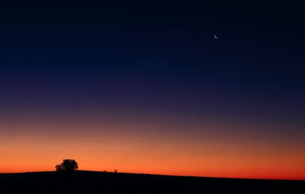 Картинка закат, Луна, Венера