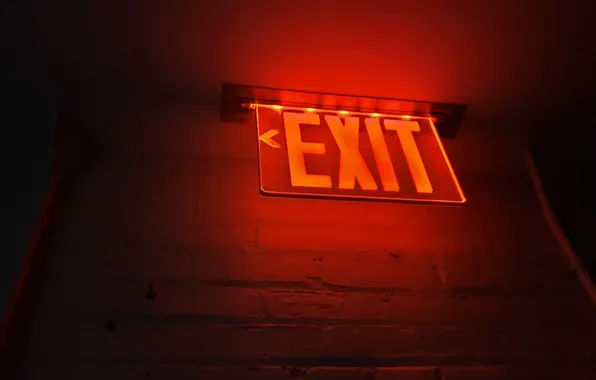 Red, Wall, Sign, Exit