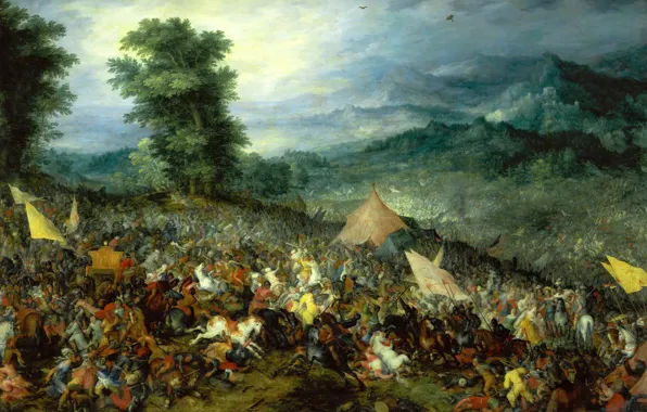 Картинка картина, Ян Брейгель старший, батальный жанр, Битва при Иссе