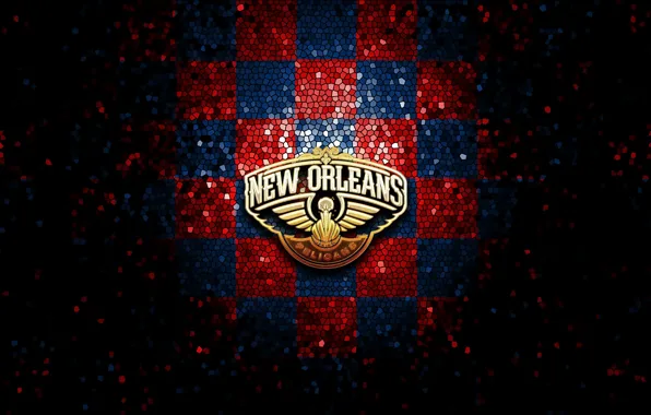 Wallpaper, sport, logo, basketball, NBA, glitter, checkered, New Orleans Pelicans