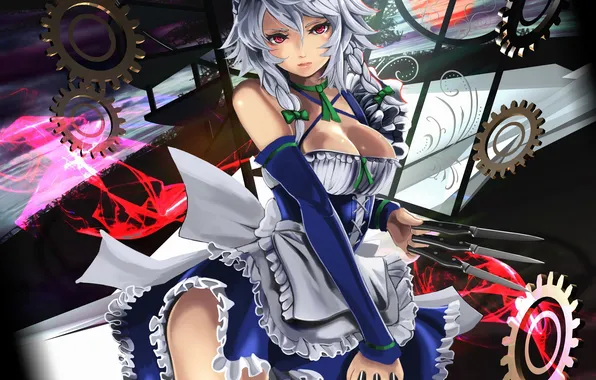 Девушка, механизм, арт, ножи, touhou, горничная, izayoi sakuya, coppelia