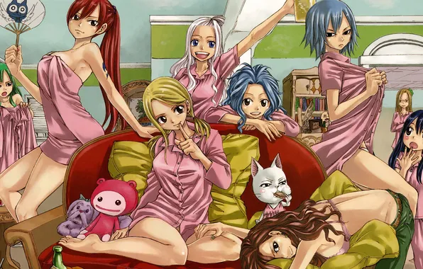 Девушки, много, fairy tail, хвост феи, рубашки