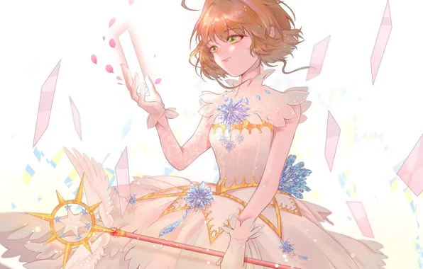 Крылья, ангел, девочка, зелёные глаза, Card Captor Sakura, Сакура - собирательница карт