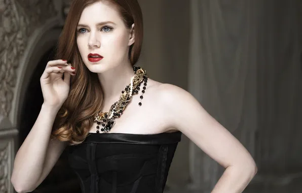 Поза, портрет, ожерелье, платье, актриса, шатенка, красотка, Amy Adams