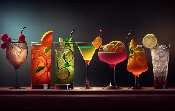 Lemon, ice, fresh, lime, fruits, cocktails