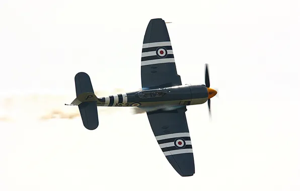 Картинка самолет, дым, истребитель, показать, Hawker Sea Fury