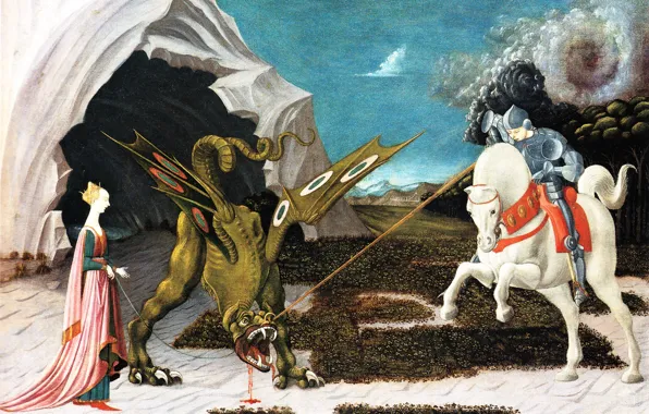 Сказка, картина, миф, Паоло Уччелло, Святой Георгий Принцесса и дракон, Paolo Uccello