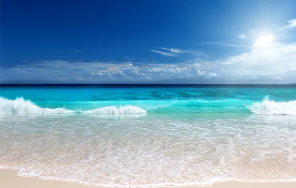 Картинка песок, море, пляж, солнце, sunshine, beach, sea, ocean